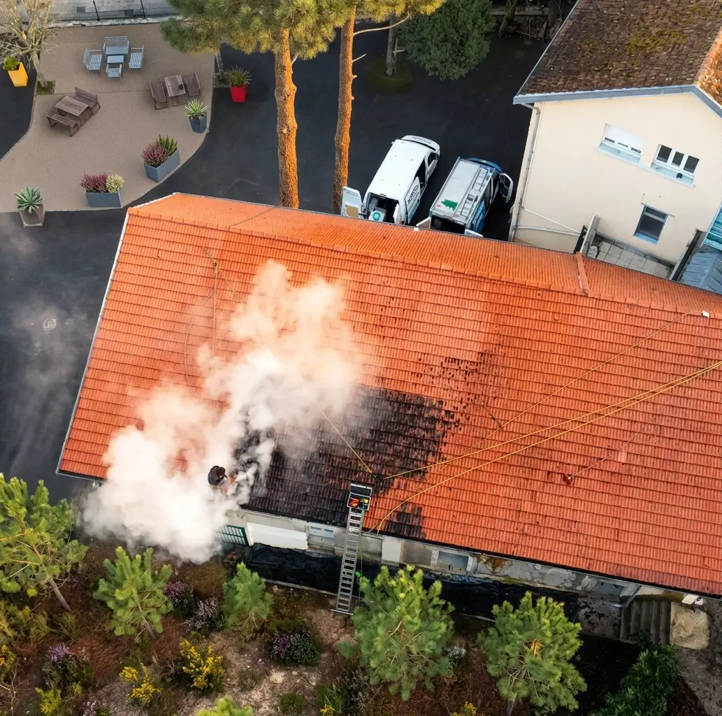 Nettoyage écologique d'une toiture à la vapeur basse pression